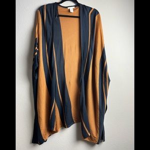 H&M OPEN FRONT KNIT RUSTBROWN AND NAVY STRIPED CARDIGAN SIZE XS/SMALL PREOWNED
